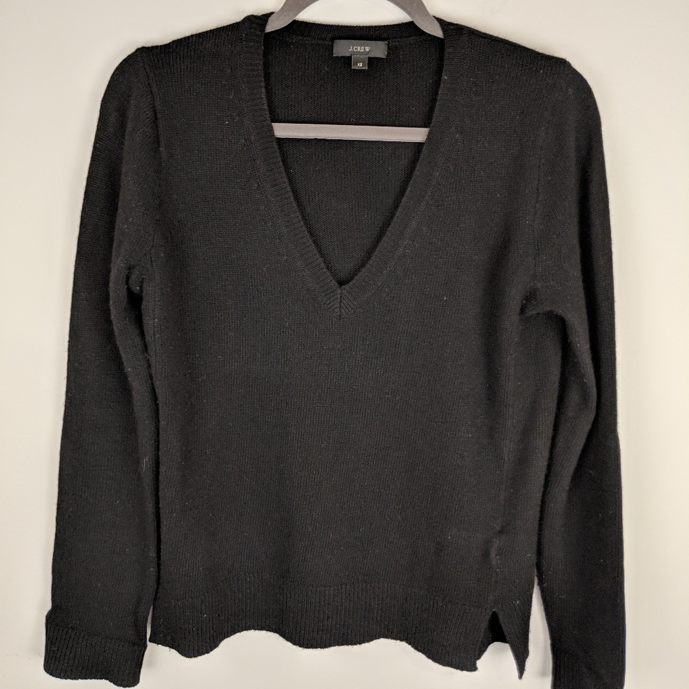 J. Crew‎ Womens V Neck Wool Blend Tunic Sweater Size XS Leather Elbow Patches